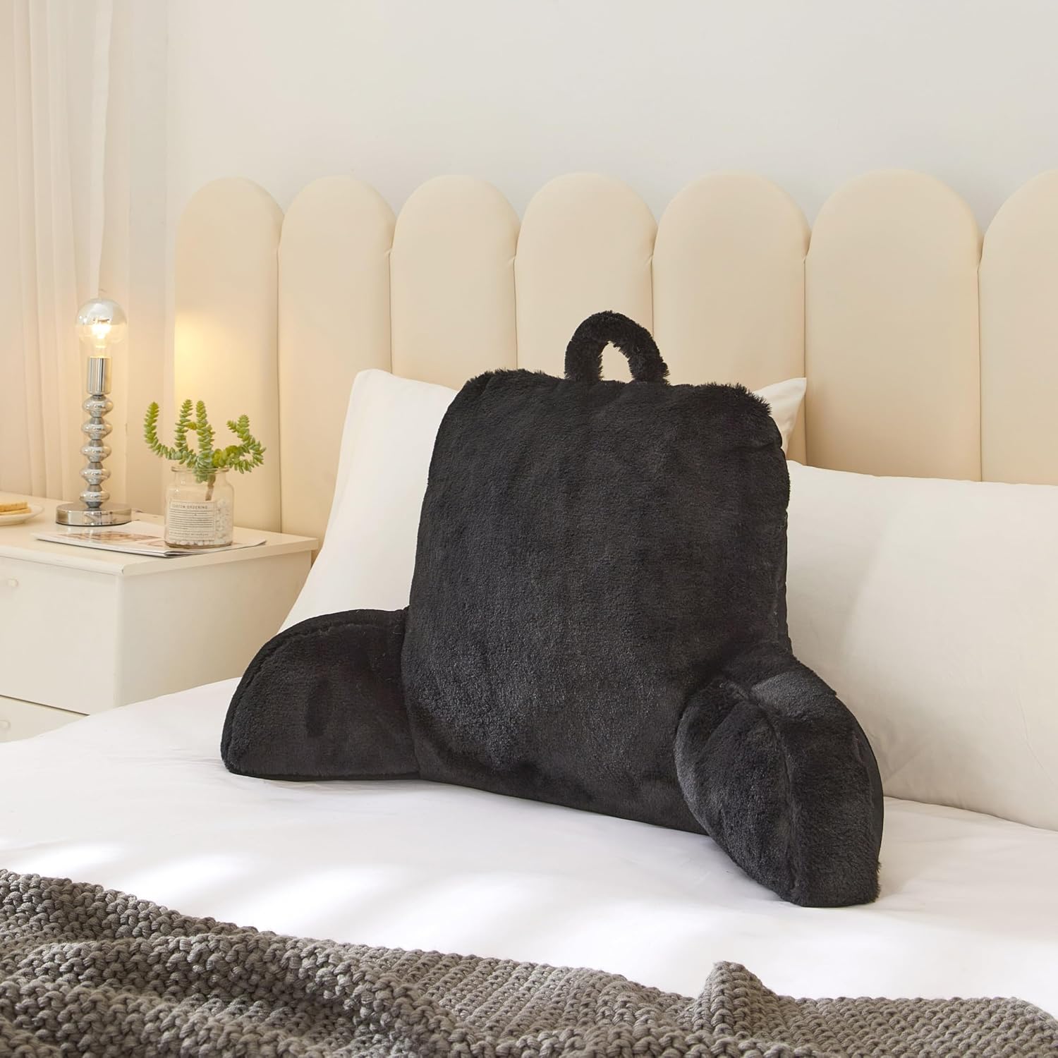 Urban Lifestyle Rabbit Faux Fur Backrest Pillow, Black