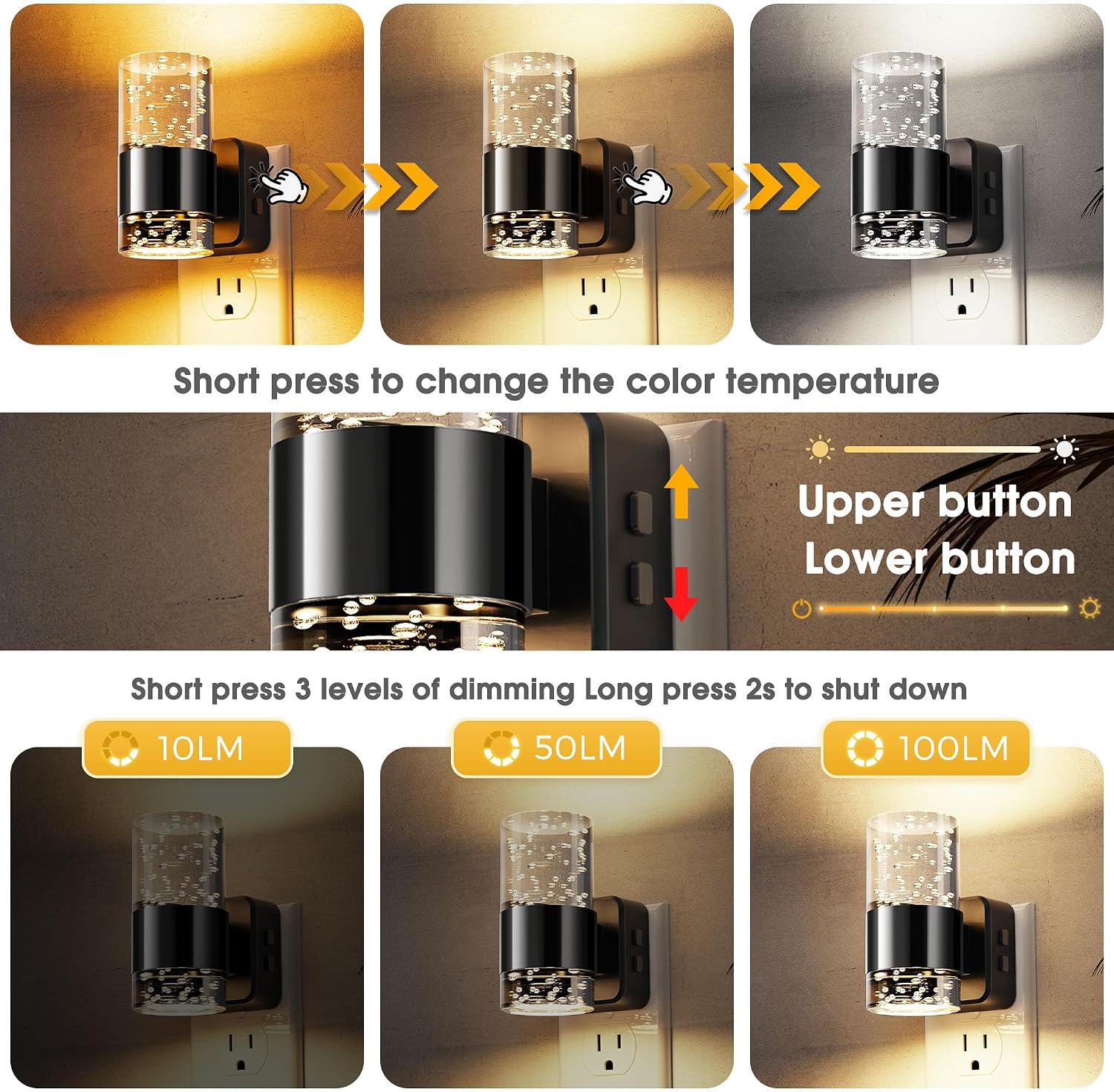L LOHAS LED Night Lights Plug into Wall 2 Pack, Dimmable Night Light with Dusk-to-Dawn Sensor, Cool White/Soft White/Amber 3 Color Light…