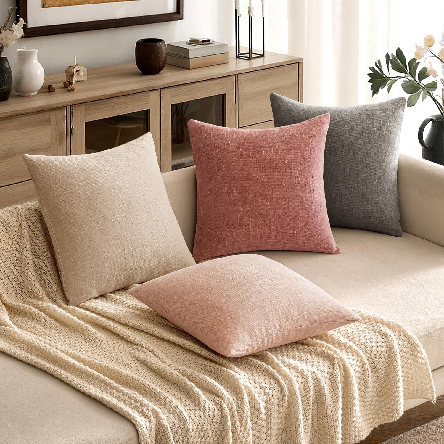 MIULEE Pack of 2 Decorative Throw Pillow Covers Soft Chenille Throw Pillows Solid Textured Cushion Covers for Spring Valentine's Day…