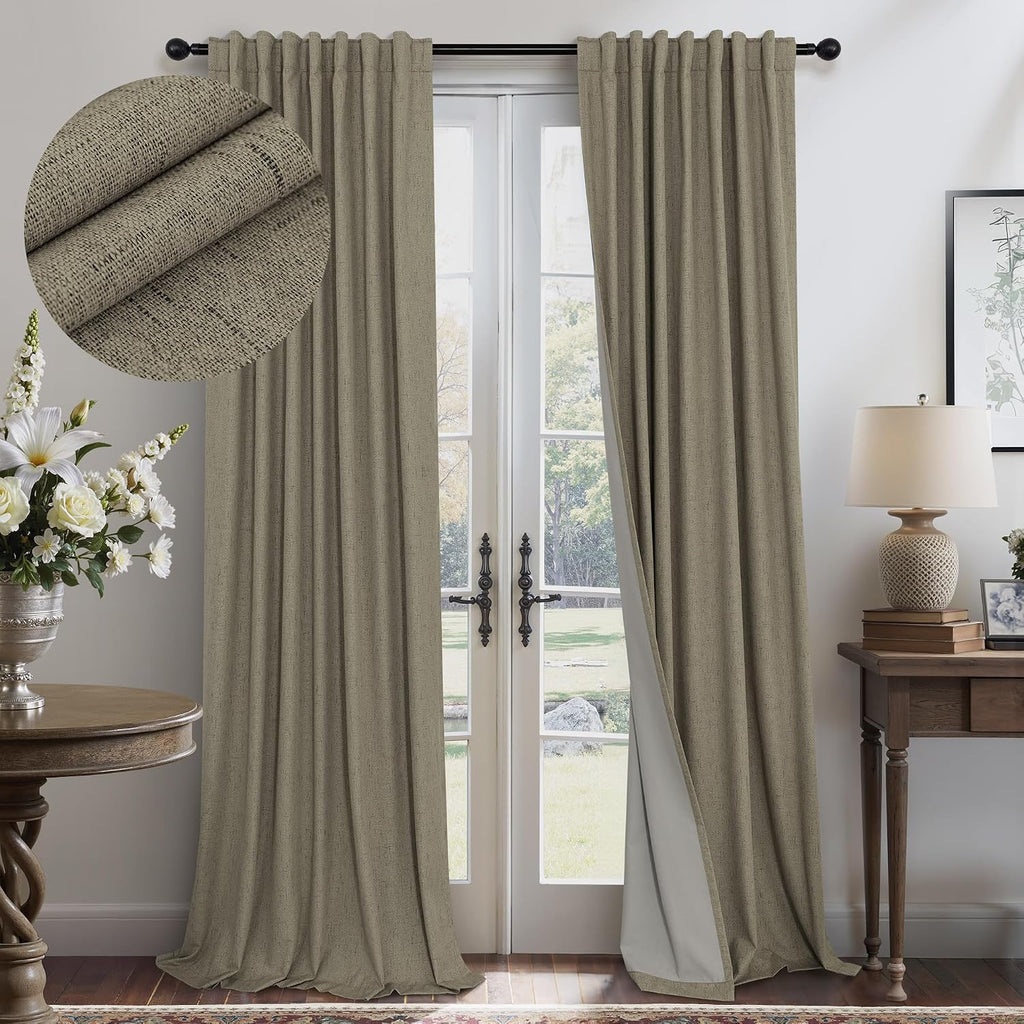 Pitalk Dark Taupe Neutral Blackout Curtains 96 Inch Long 2 Panel Insulated Sliding Door Curtain UV Heat Blocking Drape for Living Room Bedr…