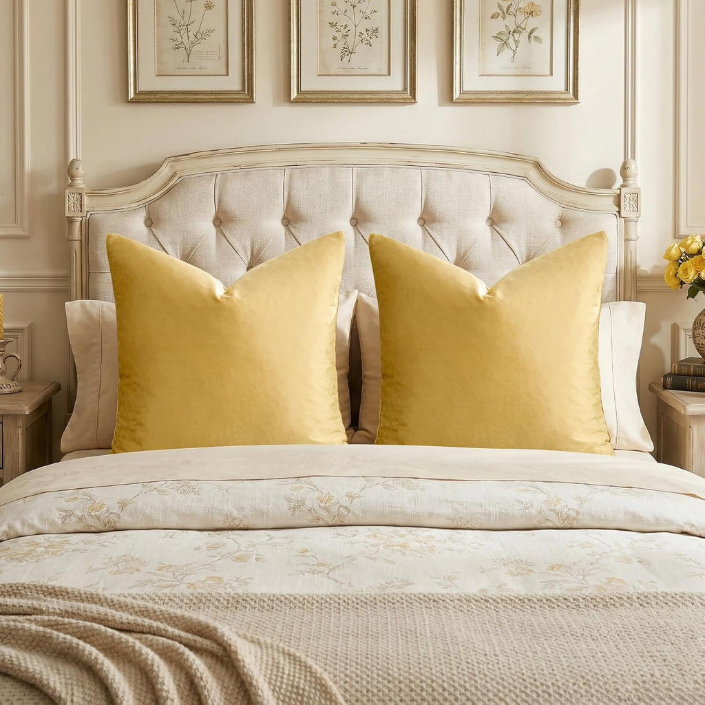GIGIZAZAFocusingonhomedecoration GIGIZAZA Decorative Couch Throw Pillow Covers, Set of 2 Yellow Square Pillow Cushion Covers 26x26, Pillow Ca…