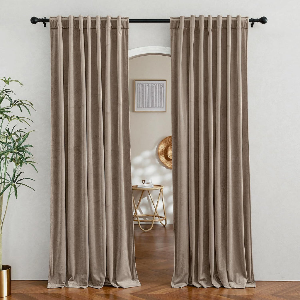 Rybhome RYB HOME Taupe Velvet Curtains for Bedroom Living Room, Thermal Insulated Privacy UV Heat Blocking Luxurious Soft Rod Pocket Back T…