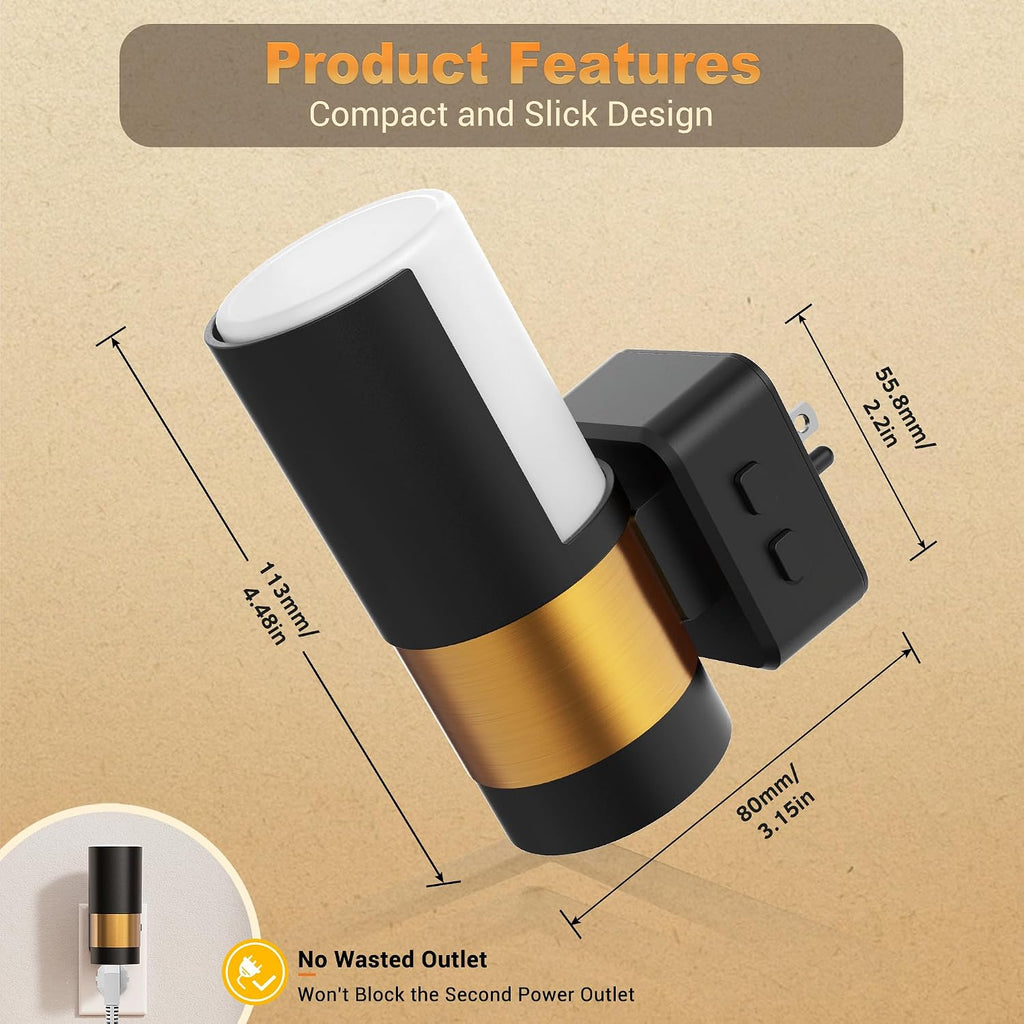 JandCase Plug in Night Light, Rotating Night Light with 3 Colors, 3000K/5000K/Amber, Dimmable Night Lights with Dusk to Dawn Sensor…