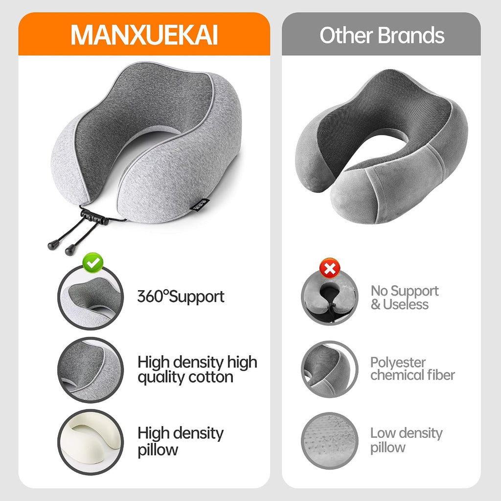 MANXUEKAI Travel Neck Pillow 100% Pure Memory Foam Travel Pillow for Sleeping on Airplane, Car, Train, Bus, Office and Home Use, Washable…