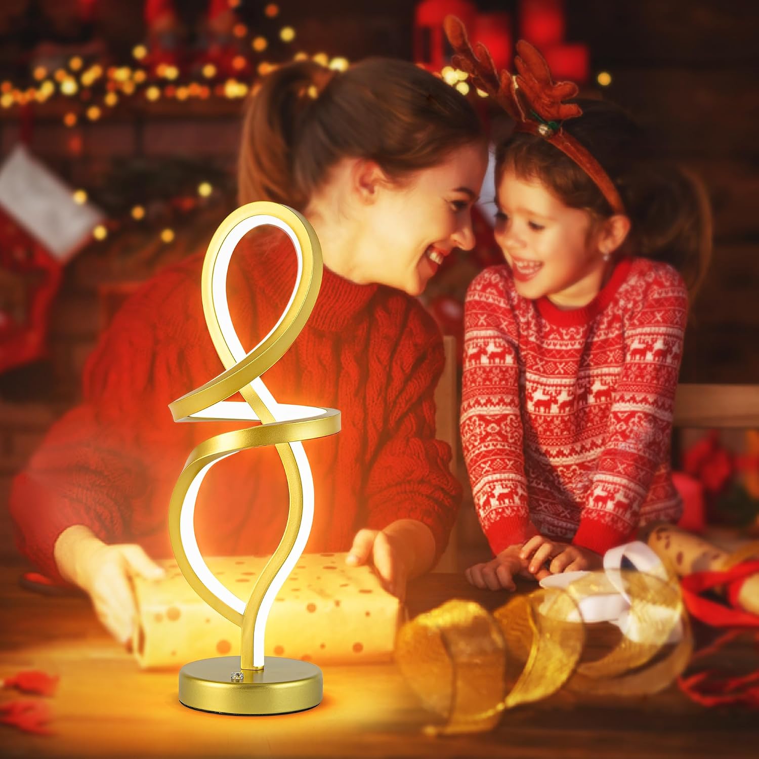 Mayful Modern RGB Table Lamp with 15W LED Unique Spiral Design, Gold Small Nightstand Lamp & Bedside Lamps, Touch Dimmable with 7 Colors…