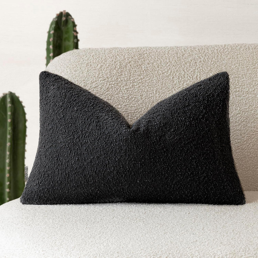 Foindtower Decorative Textured Boucle Throw Pillow Covers Accent Solid Lumbar Pillow Cases Neutral Soft Cozy Couch Cushion Case for Chair…