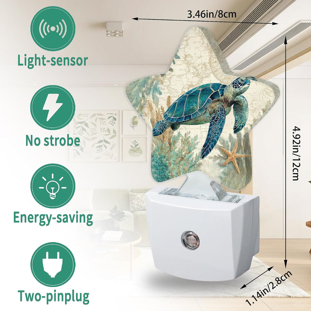 Ocean Turtle Plug in Star Night Light, Night Light with Sensor for Kids Nursery Bedroom, Decorative Soft Glow Lamp for Hallway Bathroom…