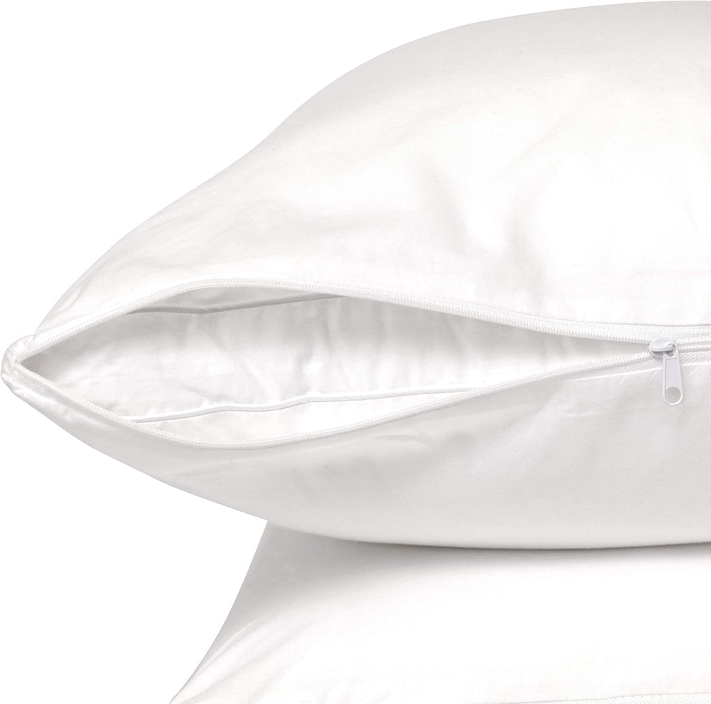 Right Choice Bedding Cotton Pillow Protectors with Zipper -Zip Up Pillowcase (4 Pack, Queen 20x30) 4 Pack Cotton White