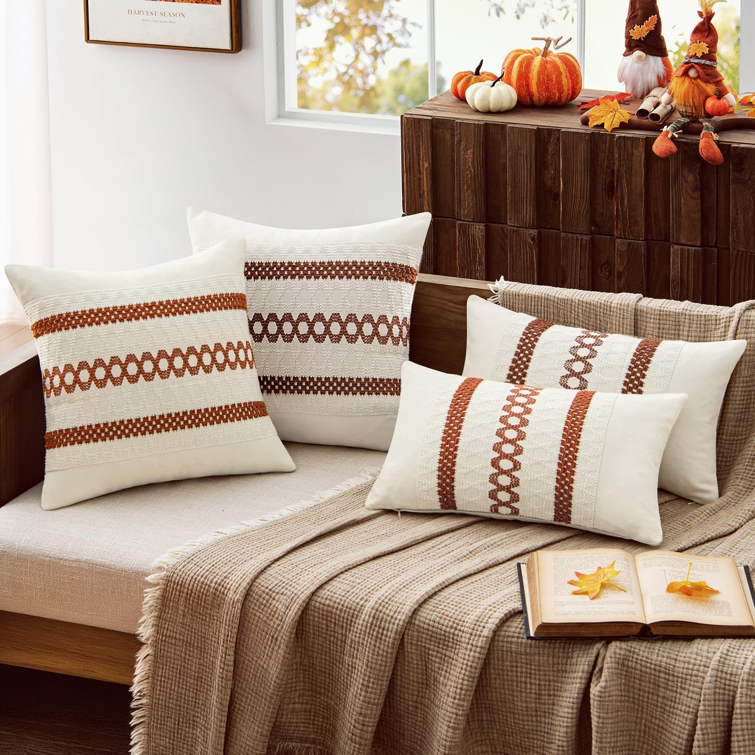 MIULEE Set of 2 Burnt Orange Decorative Pillow Covers 20x20 Inch Farmhouse Rustic Boho Couch Throw Pillows Modern Cotton Cushion Covers…