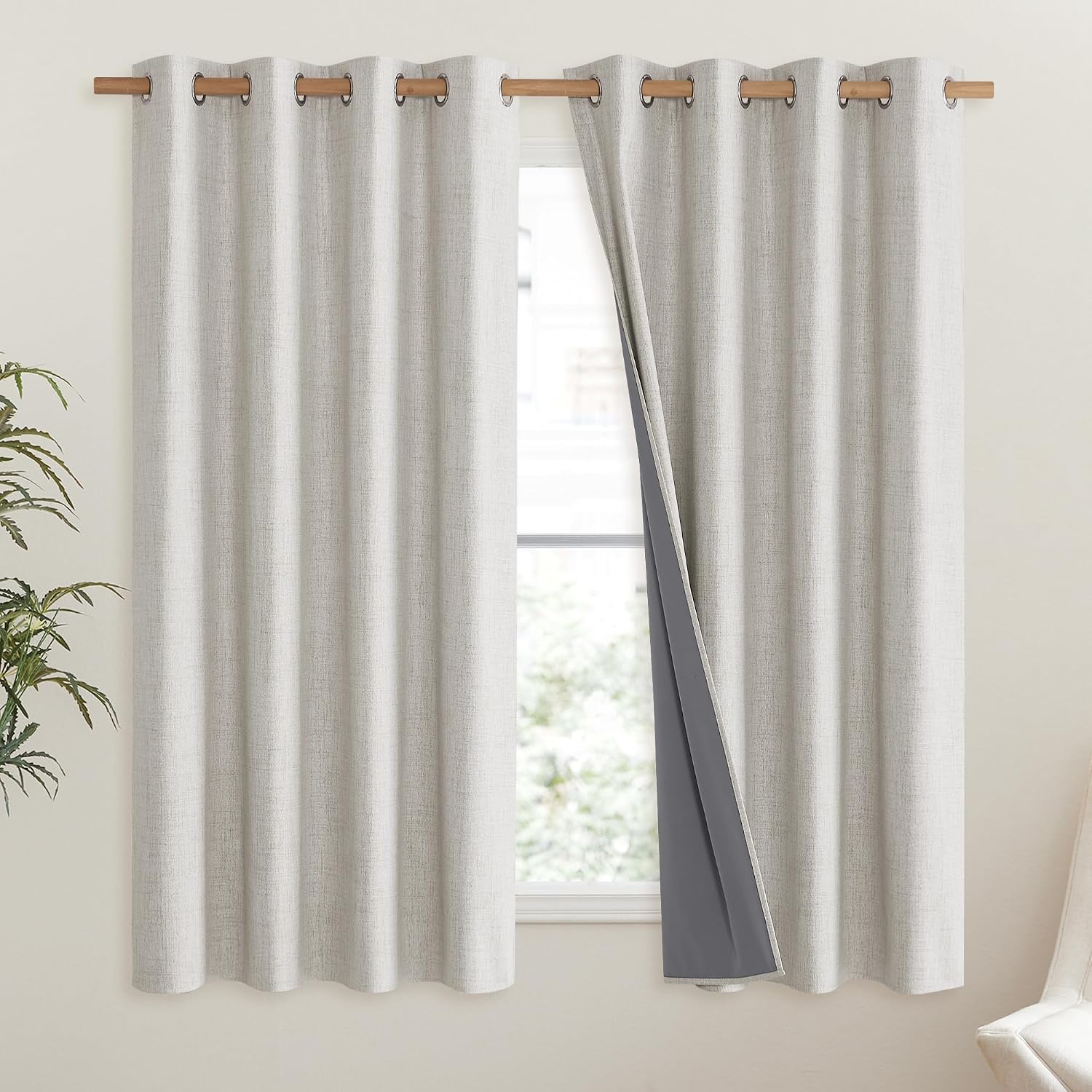 NICETOWN Snowbound Vintage Linen 100% Blackout Curtains for Living Room, Thermal Insulated Curtains 48" Long, Noise Reducing Window…