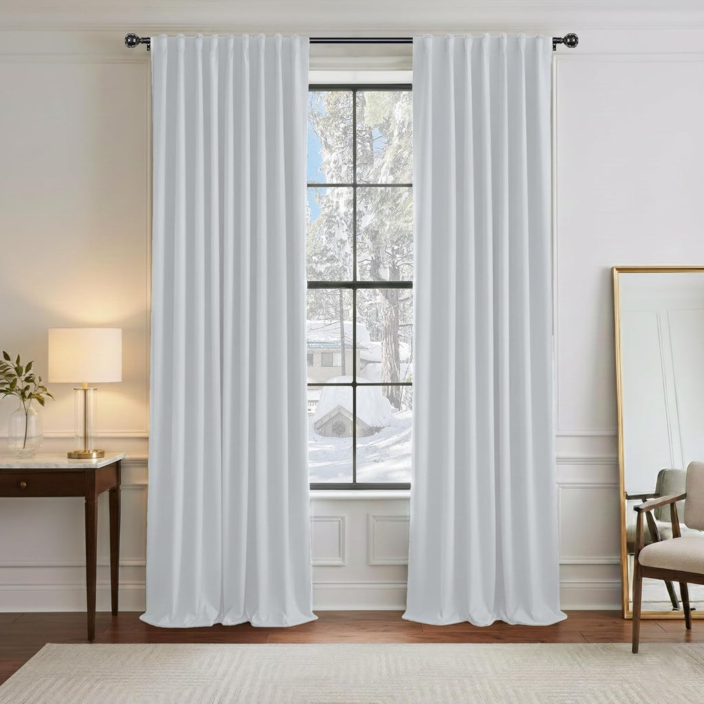Ponydance PONY DANCE White Curtain Panels - 42 Wide by 84 Long, Greyish White Room Darkening Light Block Window Curtains for Kitchen/Bedroo…