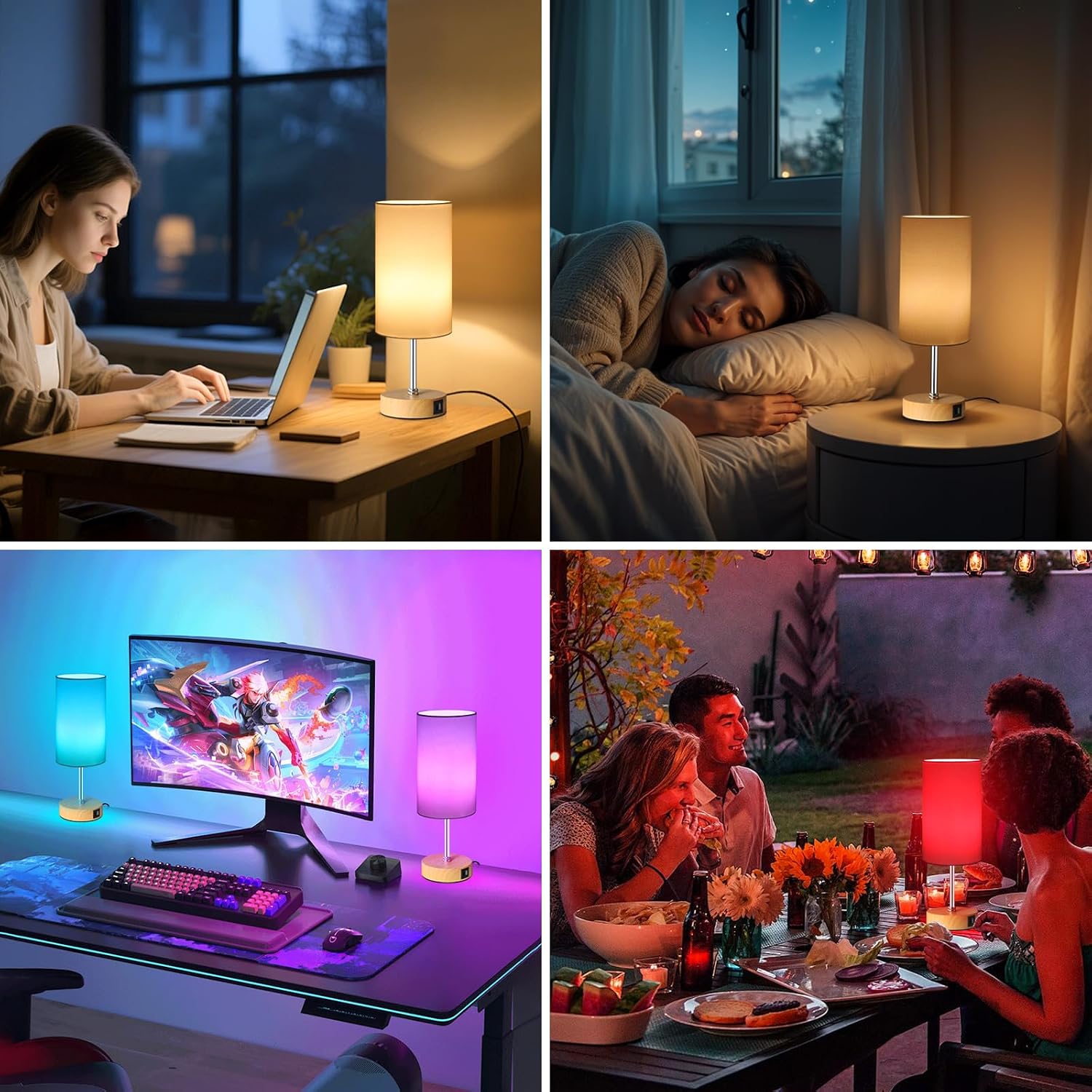 Unicozin Small Table Lamp, 3CCT & 7 RGB Color Changing, Dimmable Nightstand Lamp with Wood Grain Base, Touch Bedsides Lamp for Bedroom…