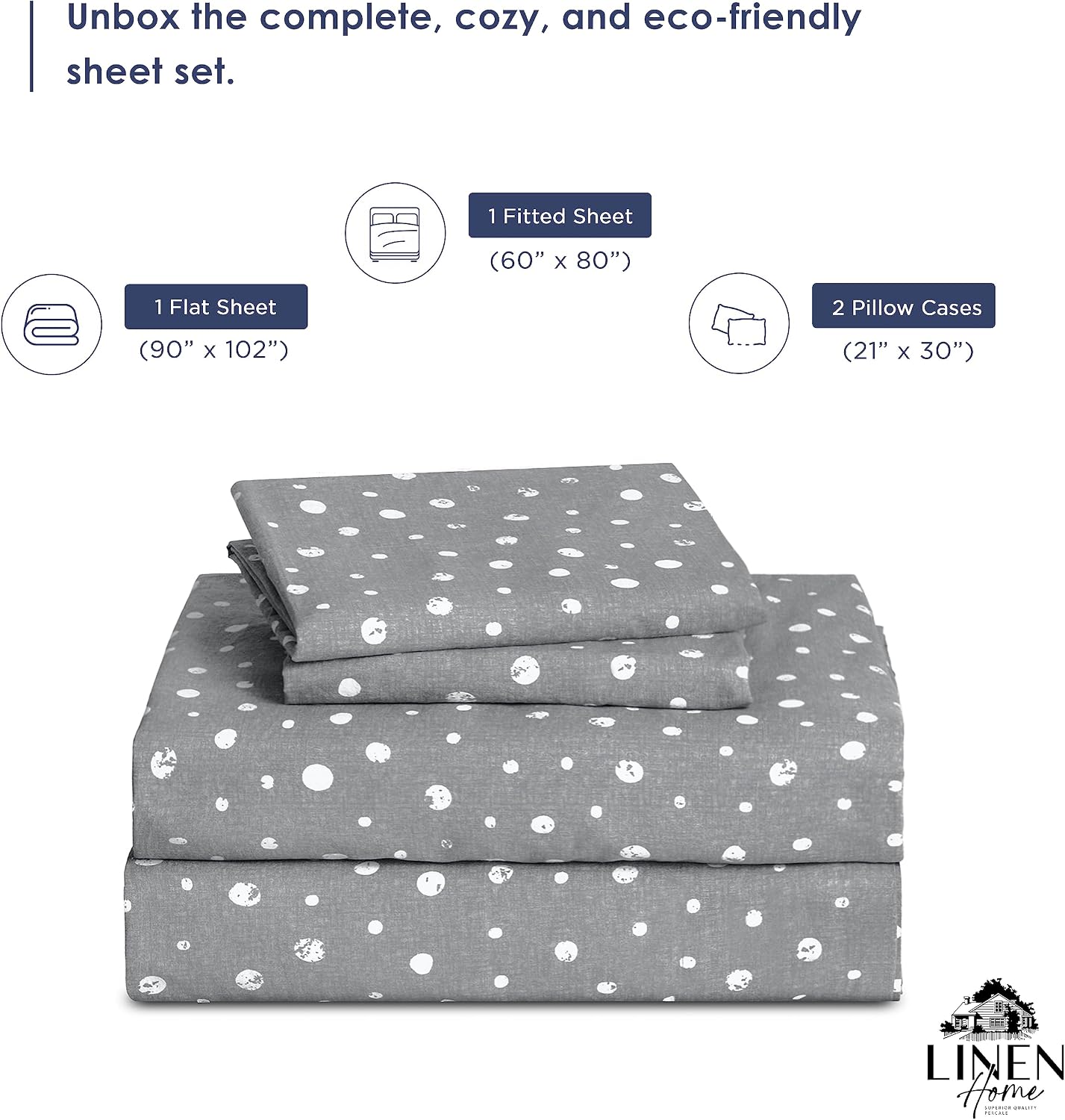 Linen Home Cotton Lyocell Blend Percale Sheet Set Queen Size - 4 Piece Deep Pocket Bedding, Pre-Washed & Shrunk, Crisp Cooling Fabric…