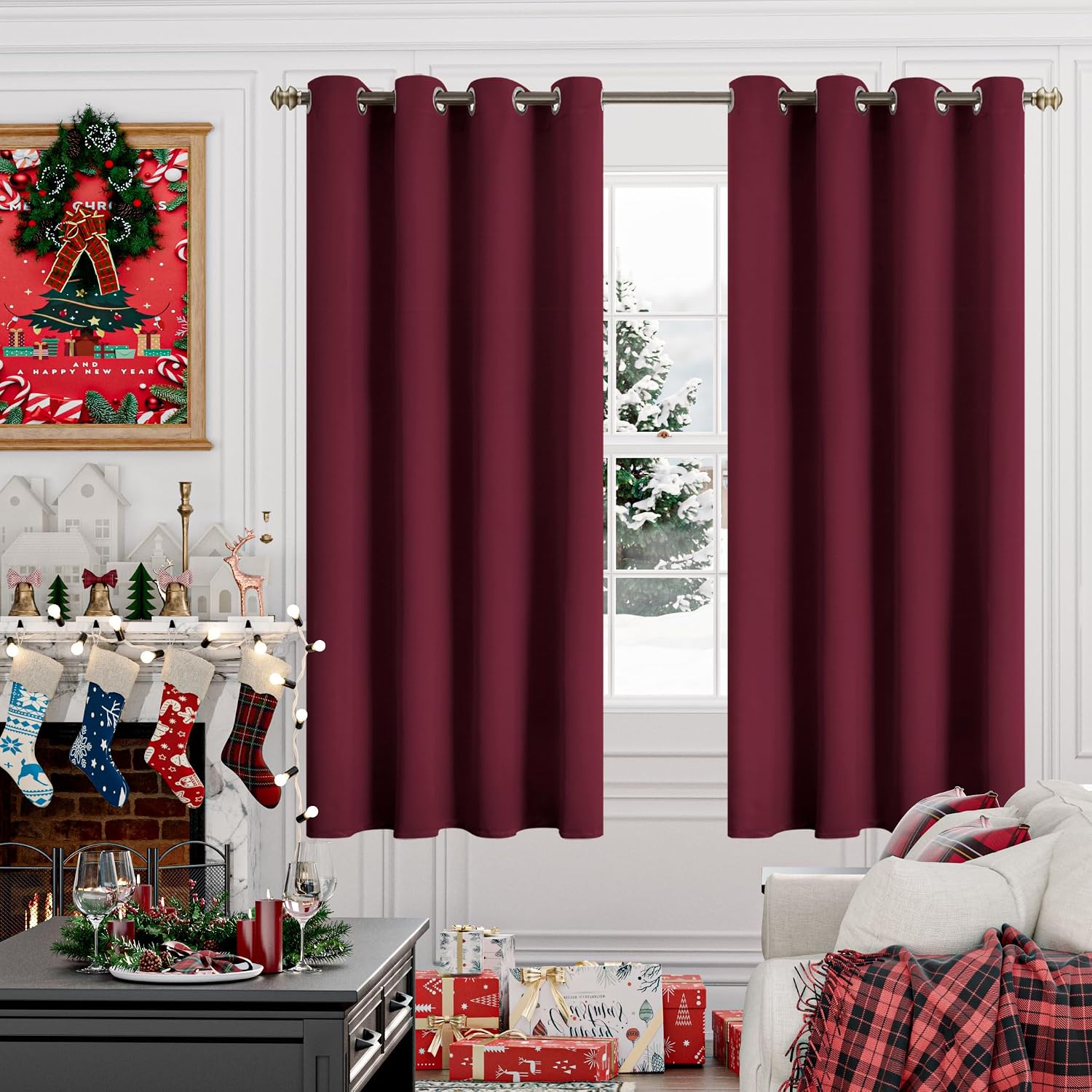 YoungsTex Burgundy Blackout Curtains for Bedroom - Thermal Insulated with Grommet Room Darkening 63 Inch Window Drapes for Living Room, 2 P…