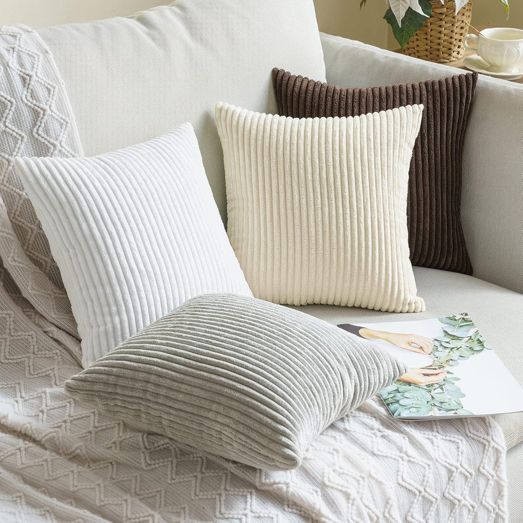 Miulee Pack of 2 Corduroy Pillow Covers Soft Solid Cushion Cases Decorative Boho Square Throw Pillow Covers Pure White Neutral Pillowcases…