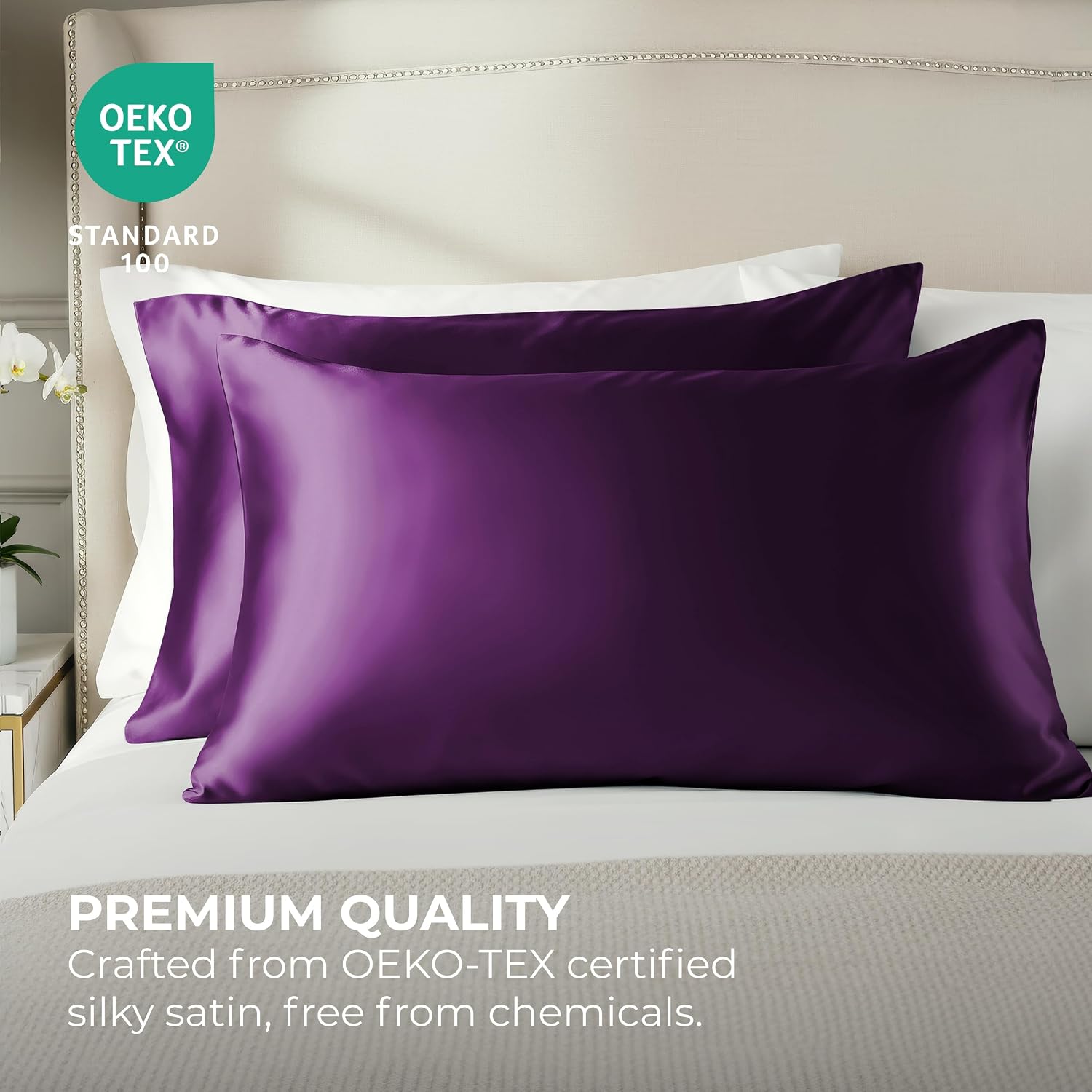 PureBedding Pure Bedding Satin Pillowcase 2 Pack - King Size (20"x40", Purple) - Silky Pillow Cases for Hair and Skin - Satin Pillow Covers…