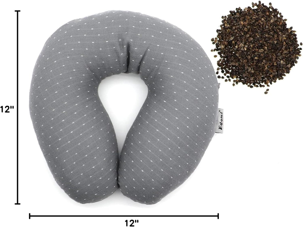 Buckwheat U-Shaped Neck Pillow Adjustable Buckwheat Hull Pillow with Pillowcase, Neck Support and Shoulder Relax Cervical Pillow (12x12…