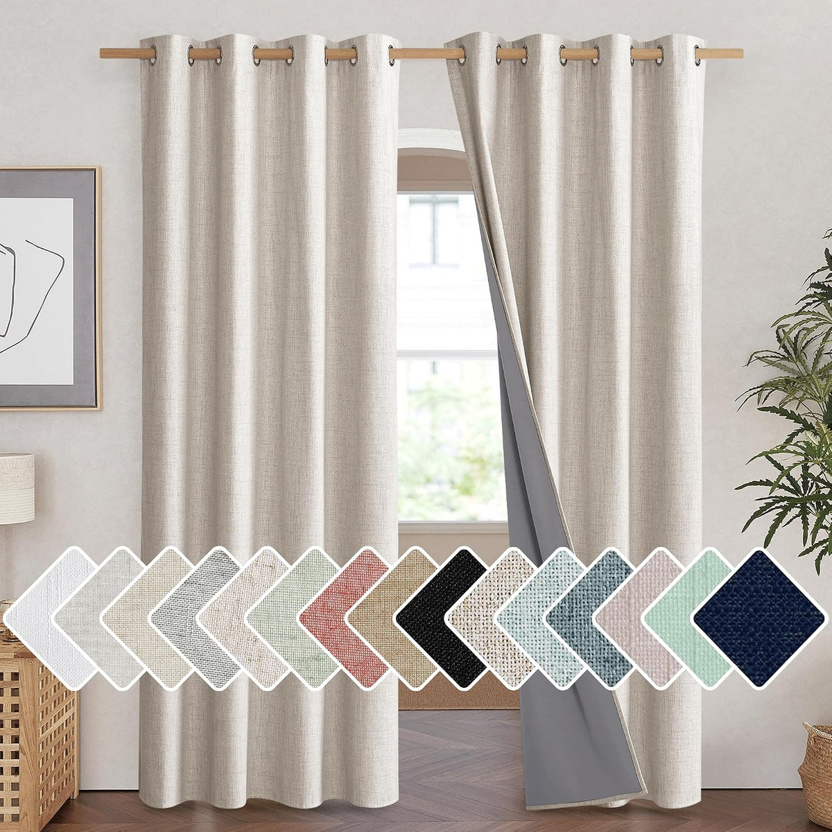 NICETOWN Brich Vintage Open Linen Weave Flax Thermal Curtains, 100% Blackout Curtains 84 inches Long for Dining Room, Soundproof Window…