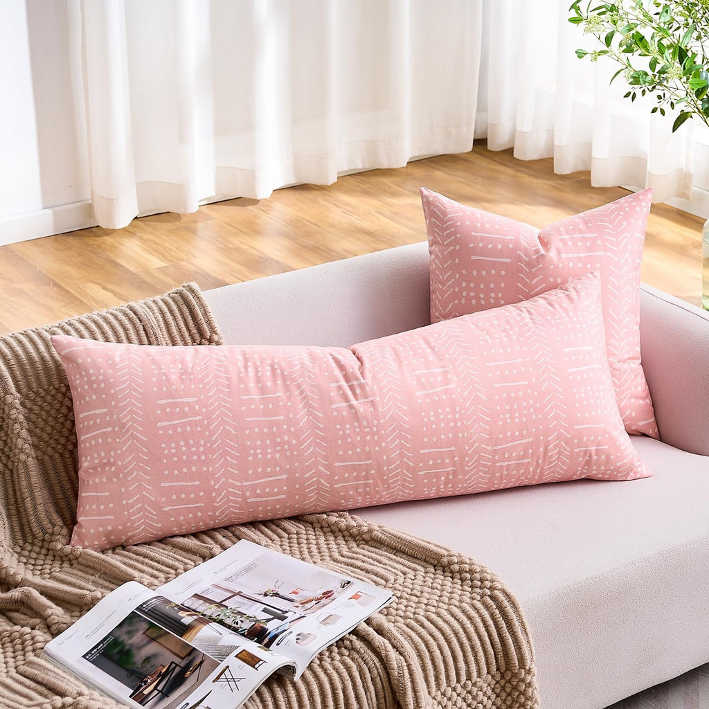 BONSTRAP Pink Boho Body Pillows Covers Decorative Long Lumbar Accent Throw Pillow Covers Large Queen 20x54 1 Piece for Bed Sleeping…