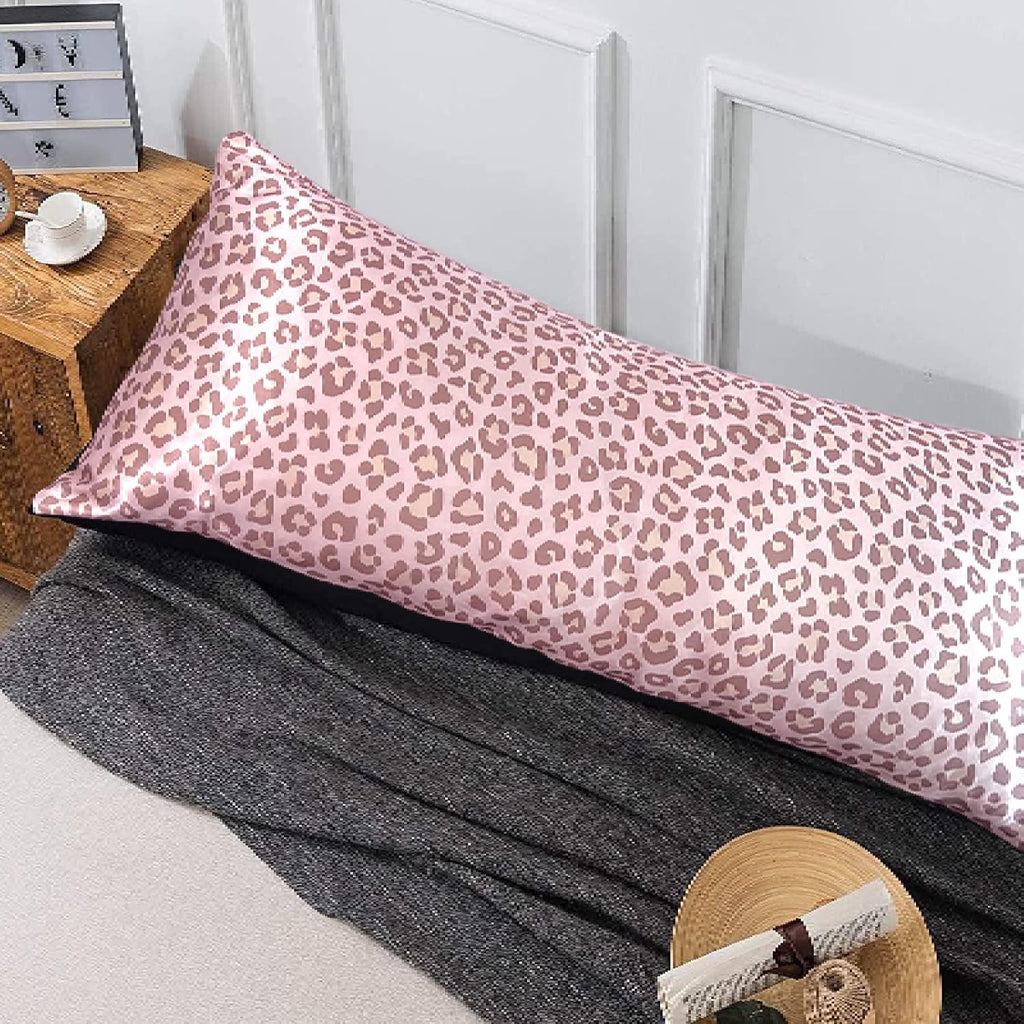 Lcbd Satin Body Pillow Case for Hair and Skin, Pink Leopard Printed Silk Satin Body Pillowcase Cover, 20x54 Cheetah Print Body Cooling Pill…