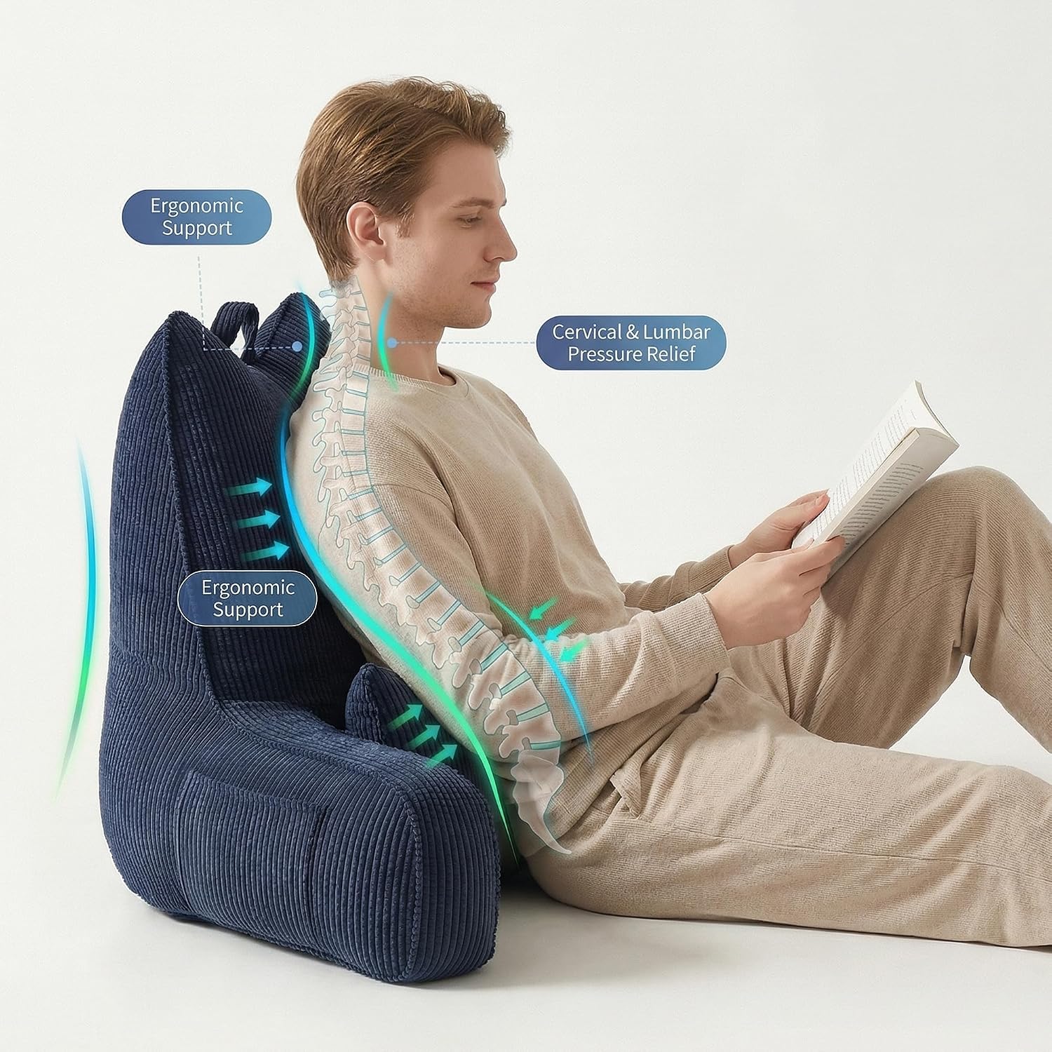 Ailuteie Patented Design Corduroy Sit Up Pillow for Bed with Arms, Reading Pillow for Adults with Extra Lumbar Pillow, Bed Rest Backrest fo…