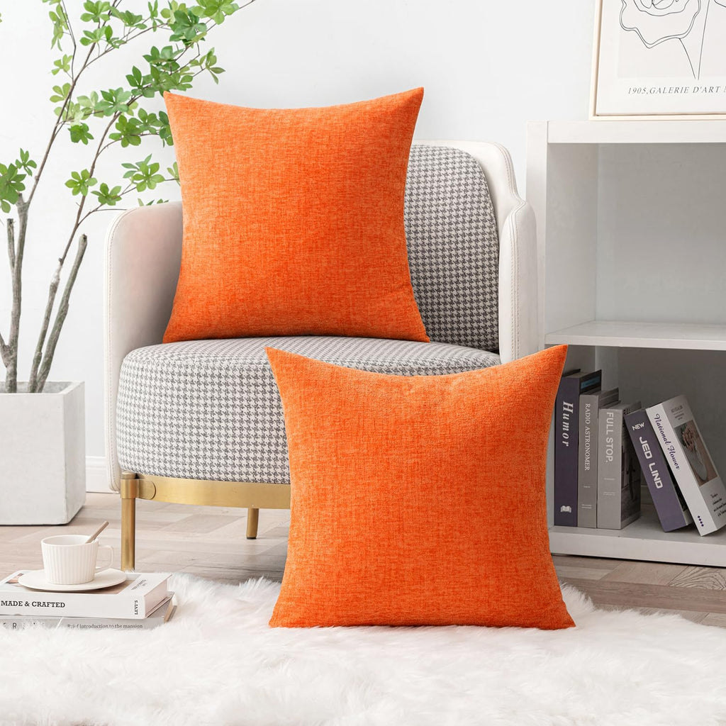 Miulee Pack of 2 Bright Orange Throw Pillow Covers 20x20 Inch Soft Chenille Pillow Covers for Sofa Living Room Couch Solid Dyed Cases