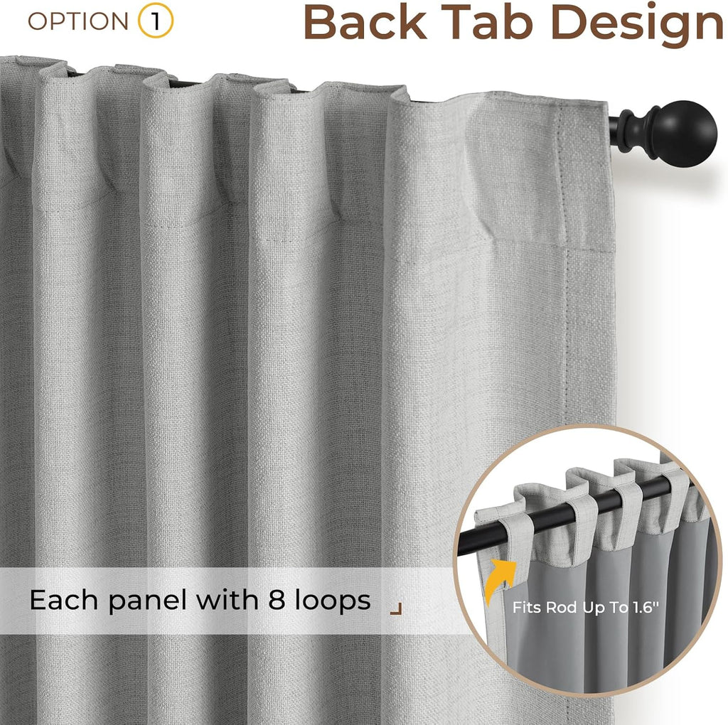 Inovaday 100% Blackout Curtains 96 Inches Length 2 Panels Set, Back Tab/Rod Pocket Linen Black Out Curtains for Bedroom, Thermal Insulated…