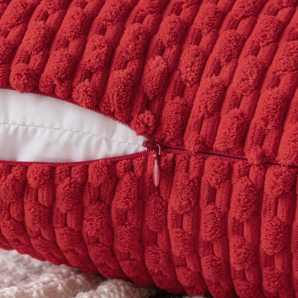 Miulee Red Throw Pillow Covers Soft Corduroy Decorative Set of 2 Boho Striped Pillow Covers Pillowcases Farmhouse Home Decor for Couch Bed…