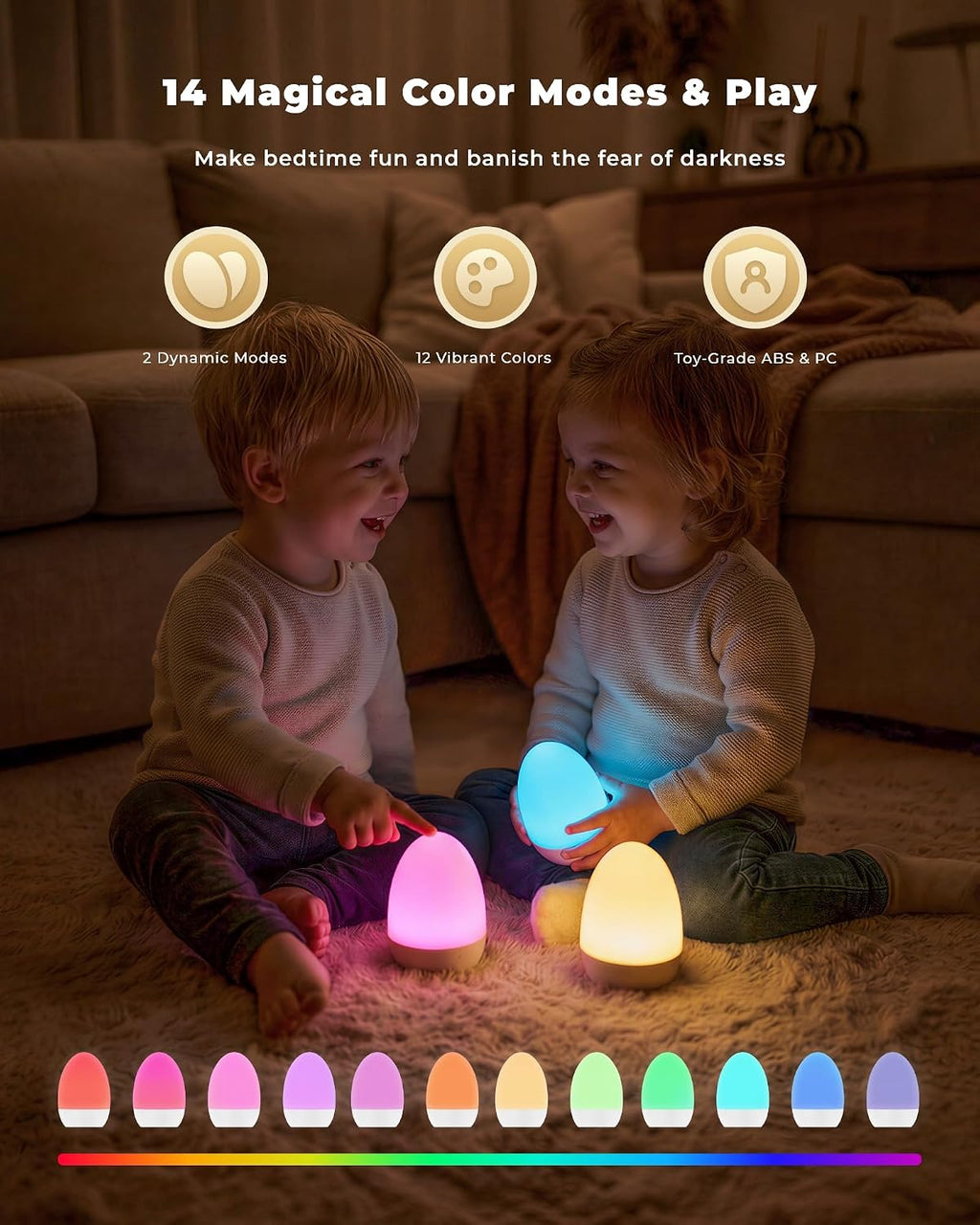 WelcometoFULNIX Egg Light for Nursery, Eye-Caring Touch Control Rechargeable Baby Night Light with 17 Color Modes, Dimmable Night Feeding E…