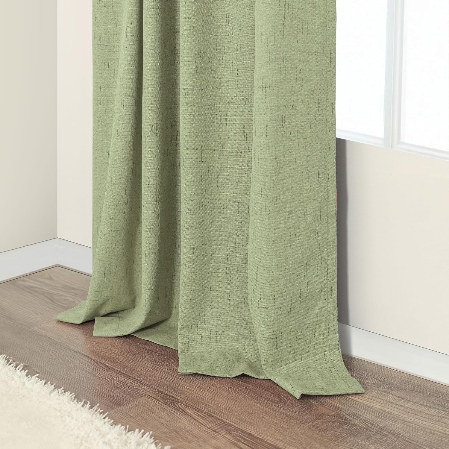 Pitalk Light Sage Green Short Blackout Curtains for Small Bathroom Window Kitchen Door Back Tab Pocket 45 Inch Length 2 Panel Linen Look No…