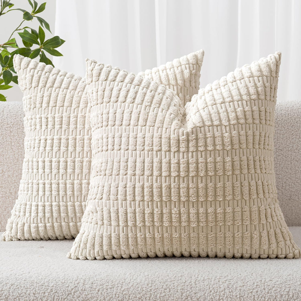 Miulee Pack of 2 Corduroy Decorative Euro Sham Throw Pillow Covers 22x22 Inch Soft Boho Striped Pillow Covers Modern Farmhouse Home Decor f…