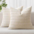 Miulee Pack of 2 Corduroy Decorative Euro Sham Throw Pillow Covers 22x22 Inch Soft Boho Striped Pillow Covers Modern Farmhouse Home Decor f…