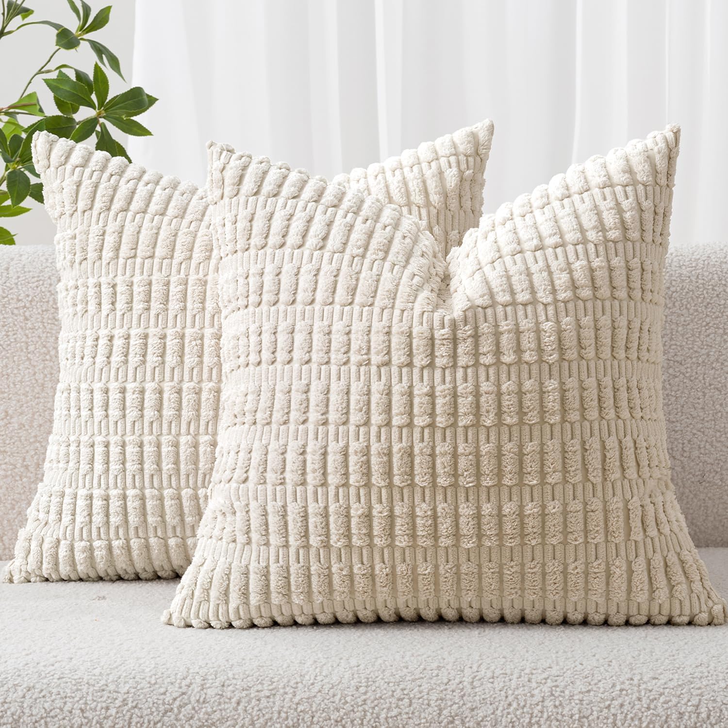 Miulee Pack of 2 Corduroy Decorative Throw Pillow Covers 16x16 Inch Soft Boho Striped Pillow Covers Modern Farmhouse Home Decor for Sofa Li…