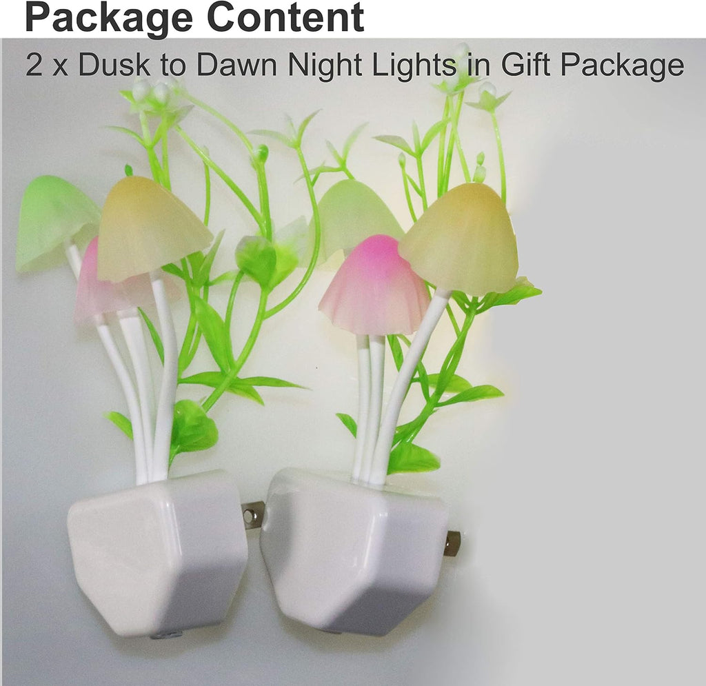 AUSAYE 2 Pack LED Sensor Night Light Plug-in NightLight Color Changing Lamp Mushroom Decor, Mini Cute Night Lights for Kids Adults…
