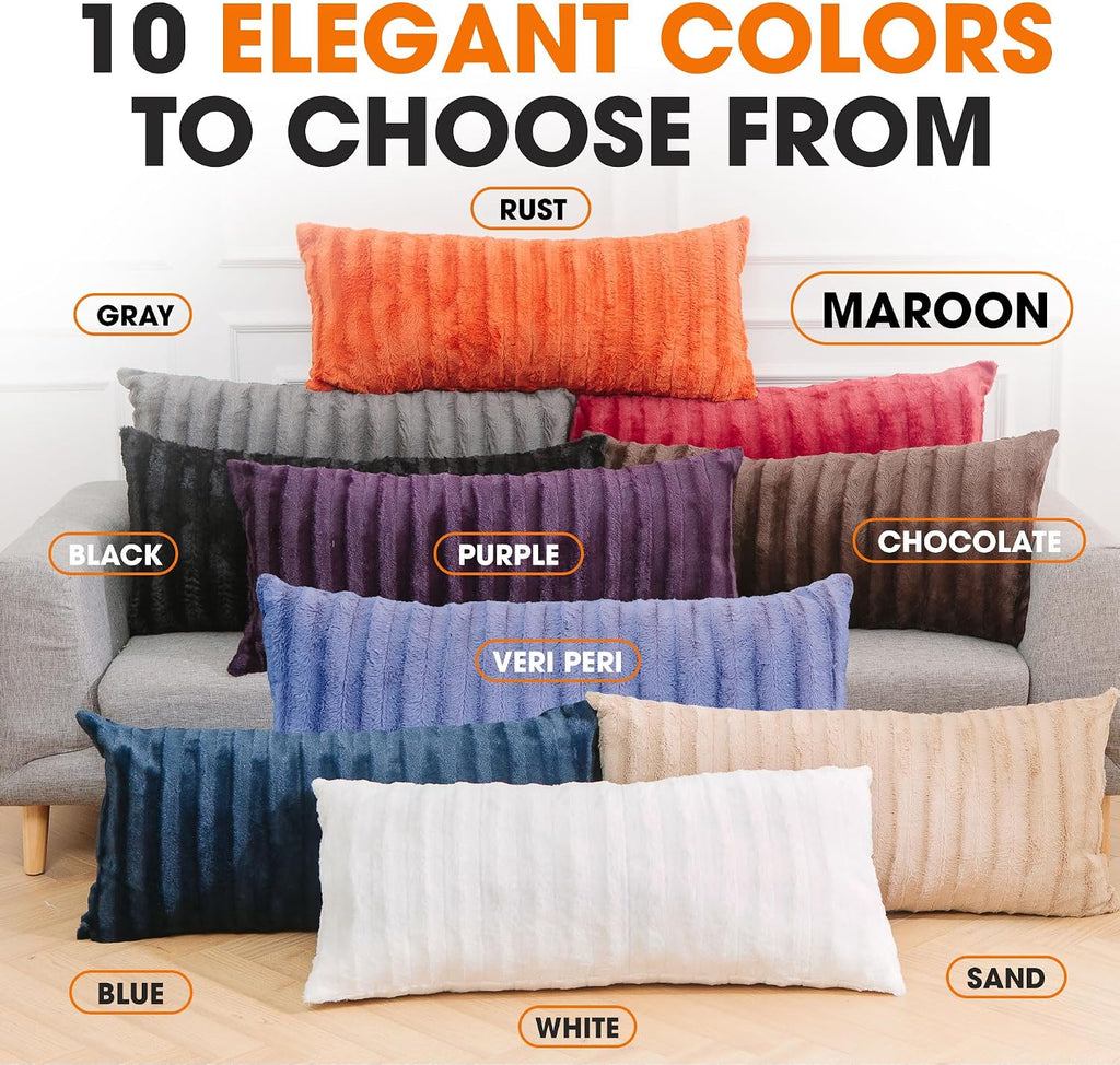 Cheer Collection Faux Fur Long Body Pillow - Accent Throw Pillow for Bed and Couch - Decorative Lumbar Pillow with Insert, Maroon (18" x…