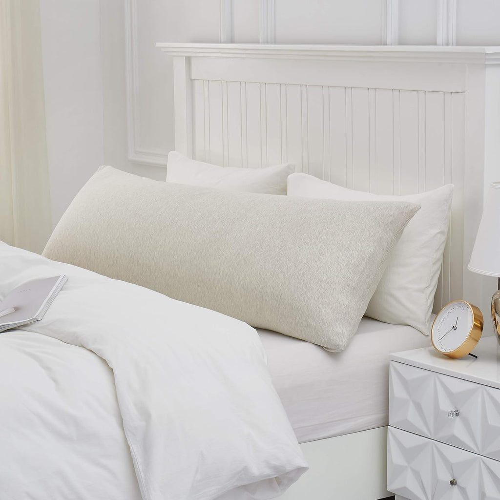 Oubonun 100% Jersey Cotton Body Pillow Cover with Zipper - Luxury Soft Removable Pillow Case - Long Fuzzy - Knitted (Cream, 21"X54") Cotton