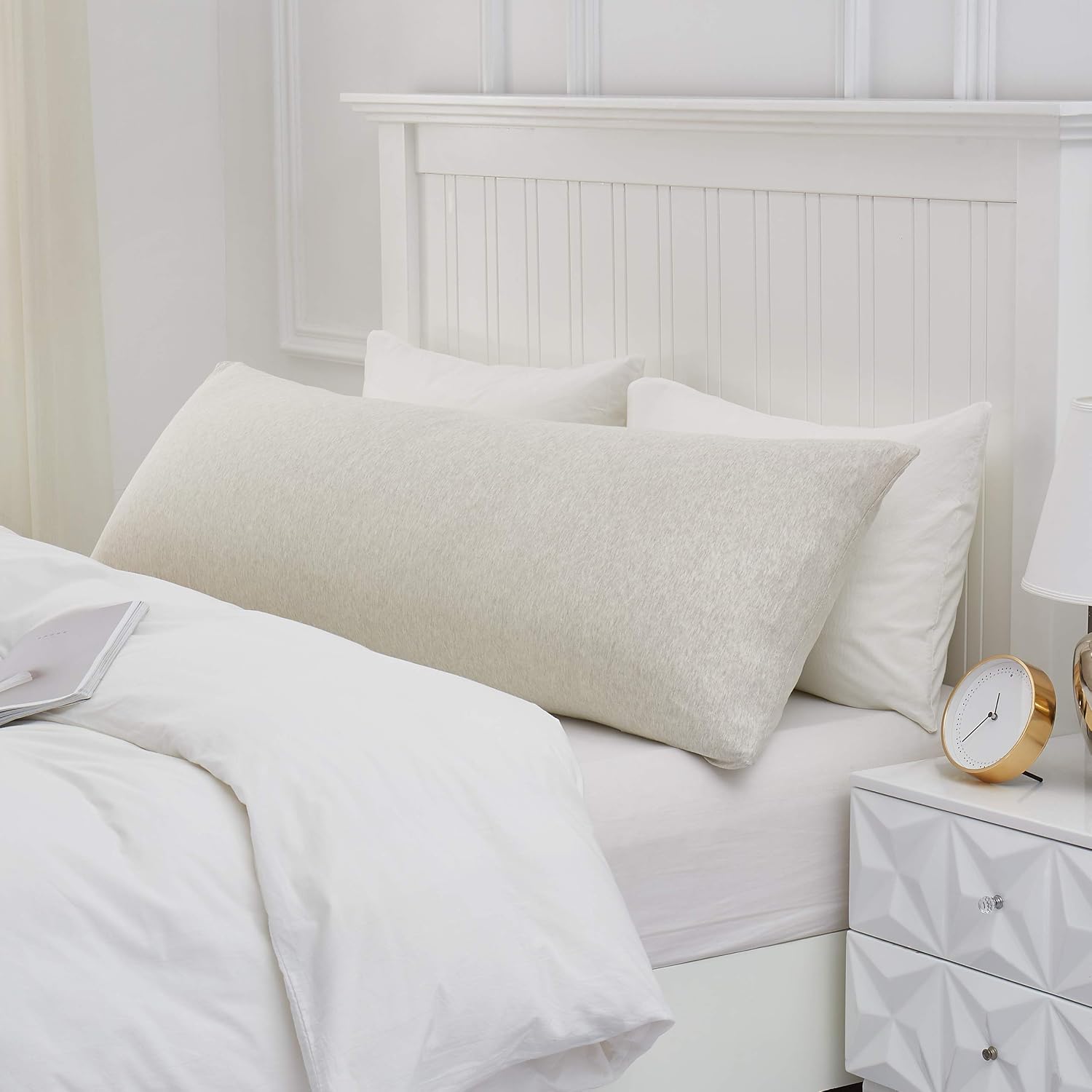 Oubonun 100% Jersey Cotton Body Pillow Cover with Zipper - Luxury Soft Removable Pillow Case - Long Fuzzy - Knitted (Cream, 21"X54") Cotton