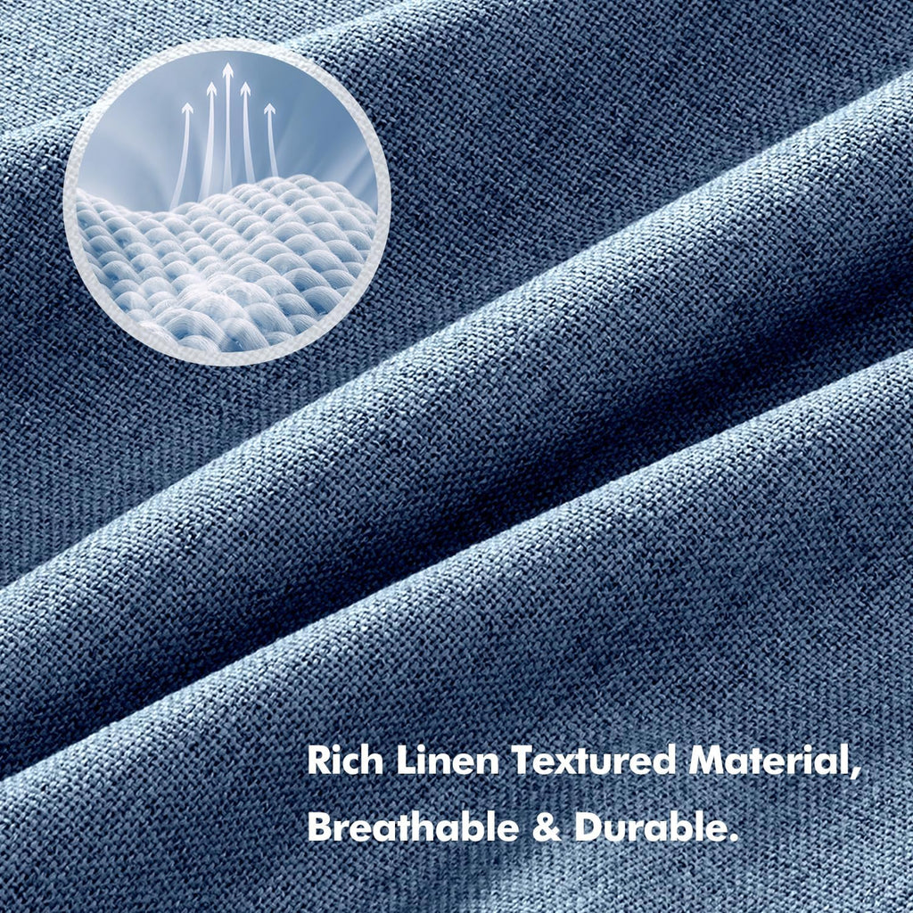 Miulee 100% Blackout Linen Curtains for Bedroom, Blue Solid Luxury Decor Thermal Insulation Room Darkening Drapes for Living Room Nursery B…