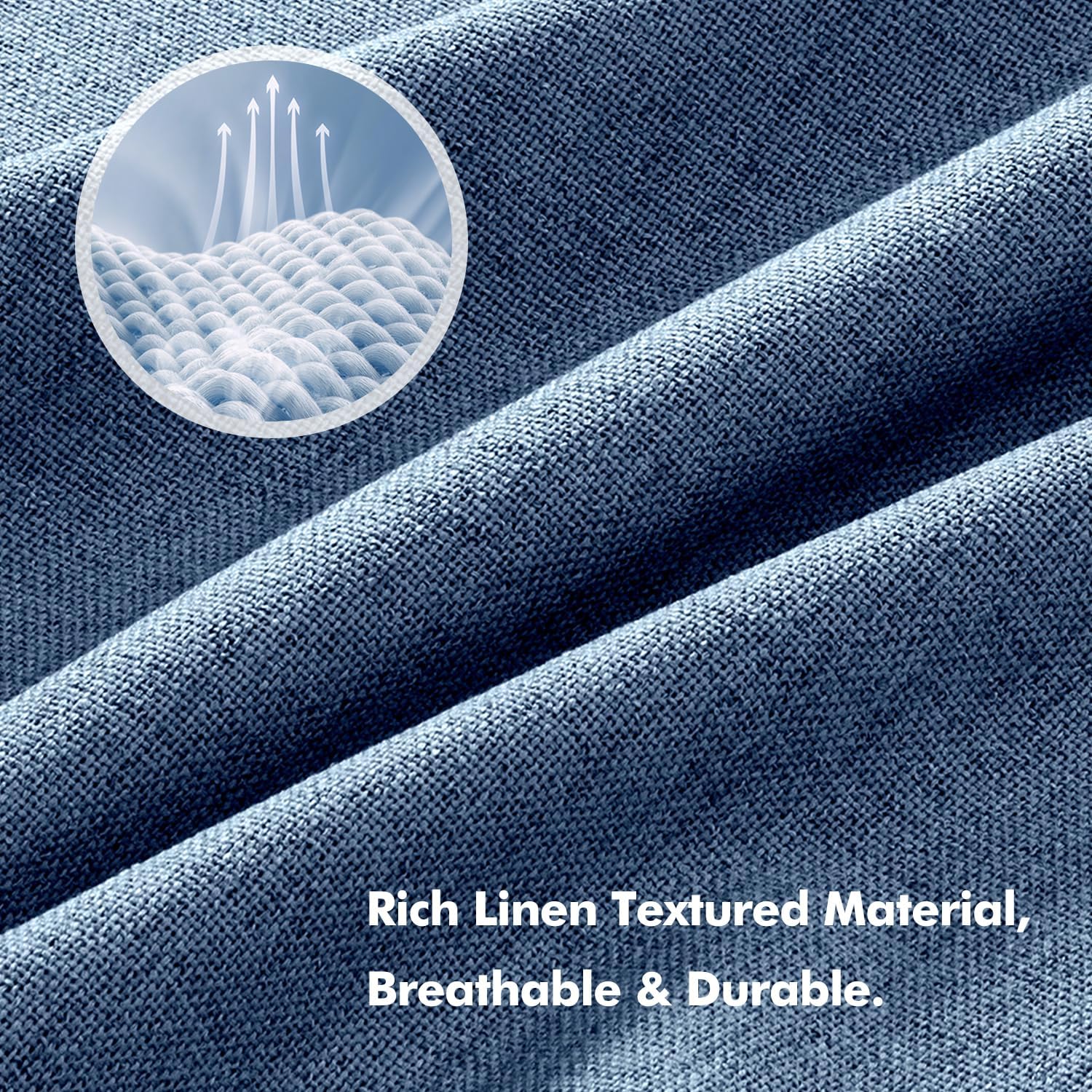 Miulee 100% Blackout Linen Curtains for Bedroom, Blue Solid Luxury Decor Thermal Insulation Room Darkening Drapes for Living Room Nursery B…