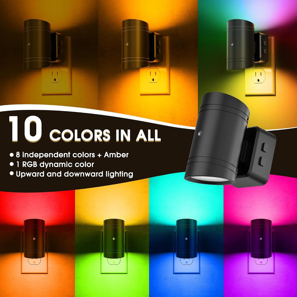 Briignite Night Lights Plug into Wall, 10-Color Changing RGB Night Light for Kids,180° Rotatable Plug in Nightlight with Dusk to Dawn…