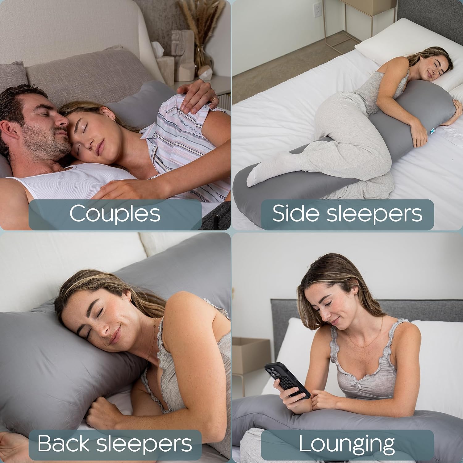 SleepCloud Weighted Body Pillow 8lbs - Weighted Pillow for Deeper Sleep (48" x 14") - Cooling Body Pillows for Adults, Full Body Pillow…