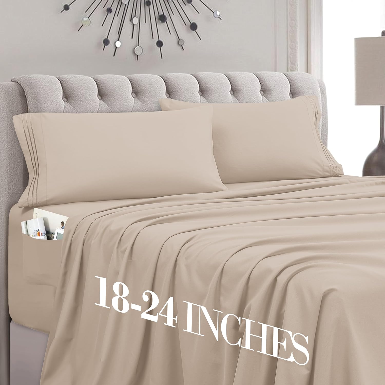 MocassiLuxuryBedding Mocassi Twin XL Size 4-Piece Bed Sheet Set - 1800 Hotel Quality Microfiber 18-24 Inches Extra Deep Pocket Fitted Sheet…