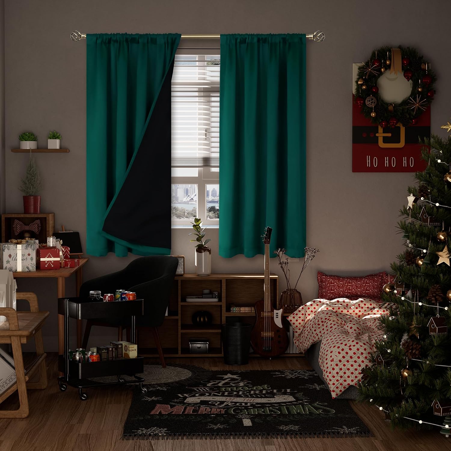 BGment Christmas Green 100% Blackout Curtains for Bedroom 63 Inches Long, Thermal Insulated Thick Heavy Full Room Darkening Noise…