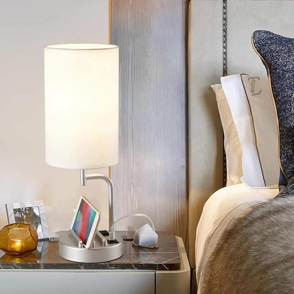 Dreamholder Touch Control USB Table Lamp, Upgraded 3-Way Dimmable Bedside Desk Lamp with USB C & A Charging Ports and AC Outlet…