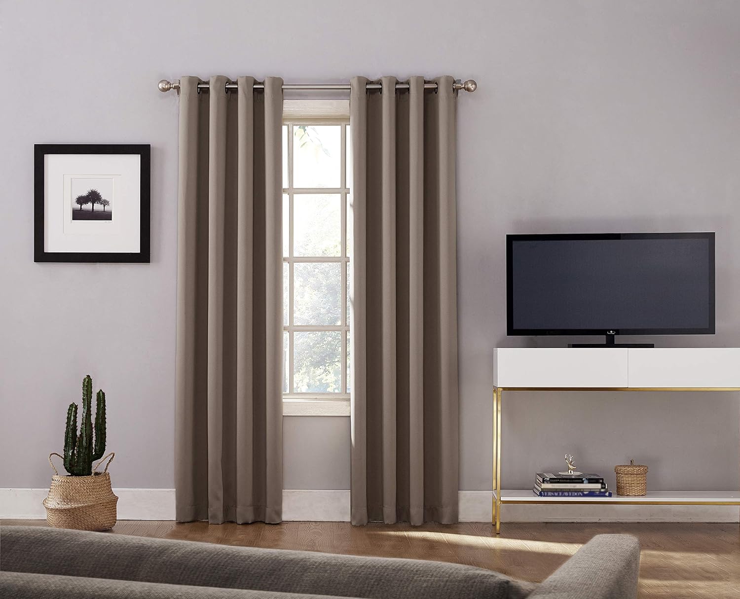 Sun Zero Nordic 2-Pack Theater Grade Noise Reducing Extreme 100% Blackout Grommet Curtain Panel Pair, 52" x 84, Mushroom Brown