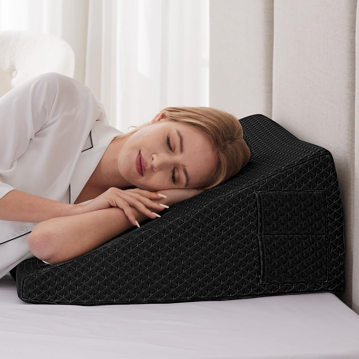 Ruqmuis Wedge Pillow for Acid Reflux, Bed Wedge Pillow for Headboard 10", Pillow Wedge for Back, Post Surgery, Elevated Pillows for Sleepi…