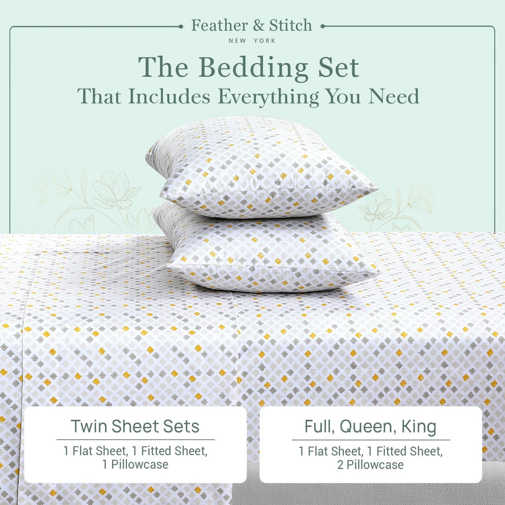 Featherstitchnewyork Feather & Stitch Softest 100% Cotton Sheets, 300 Thread Count Percale Weave Bedding, 16" Deep Pocket, Cooling Sheets,…