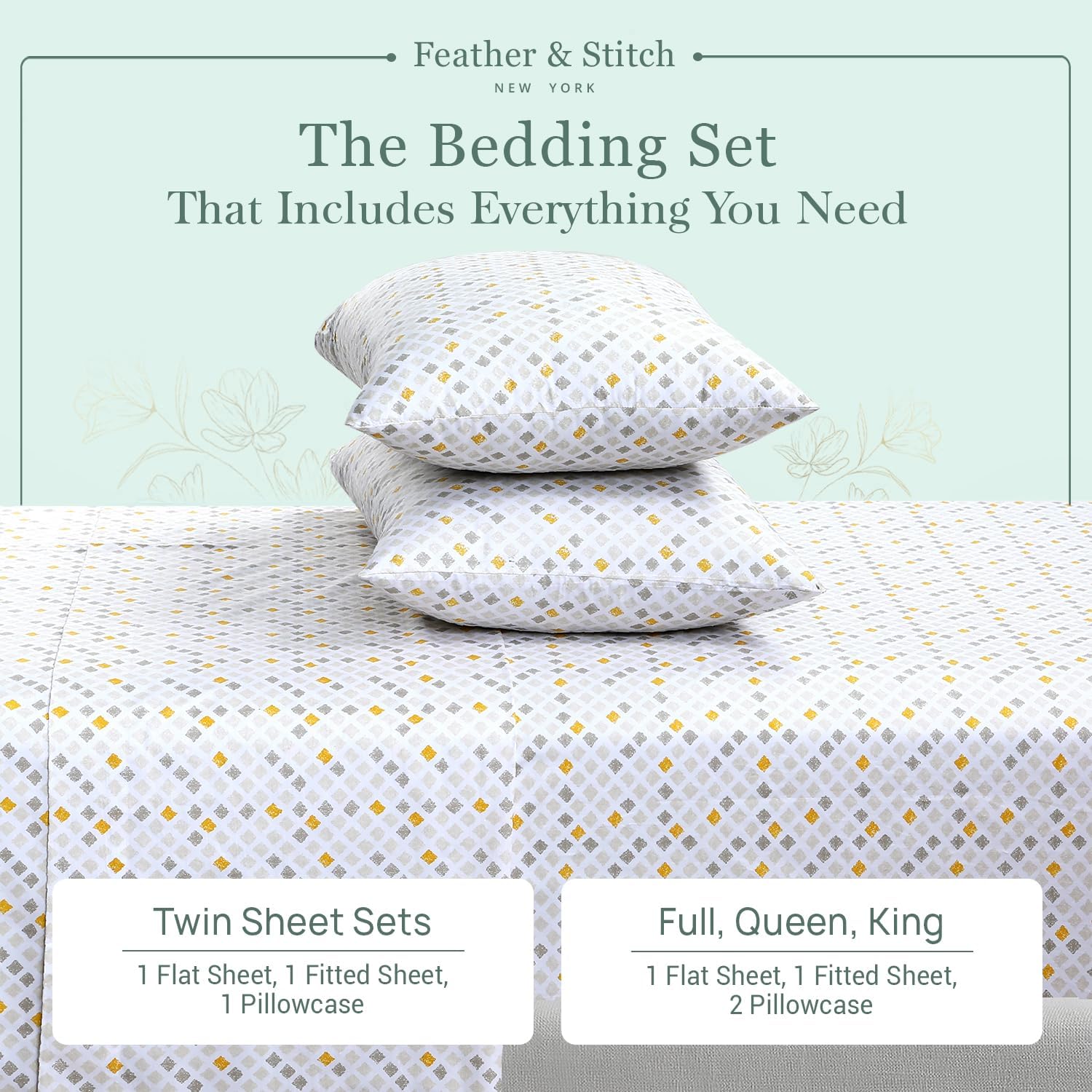 Featherstitchnewyork Feather & Stitch Softest 100% Cotton Sheets, 300 Thread Count Percale Weave Bedding, 16" Deep Pocket, Cooling Sheets,…