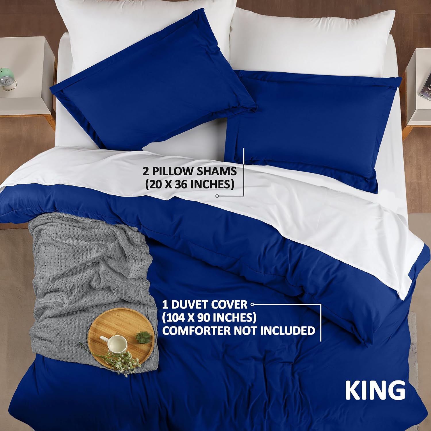 Utopia Bedding Duvet Cover King Size - 3 Piece with Zipper Closure - 1 Comforter Cover 104X90 Inches & 2 Pillow Shams 20X36 Inches (Royal…
