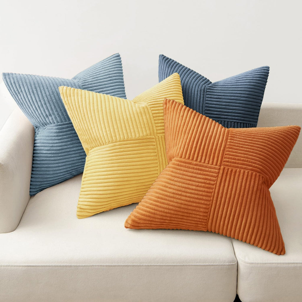 Miulee Summer Yellow Blue Decorative Throw Pillow Covers 18x18 Inch Set of 4 Soft Corduroy Boho Patchwork Pillow Covers Modern Farmhouse Br…